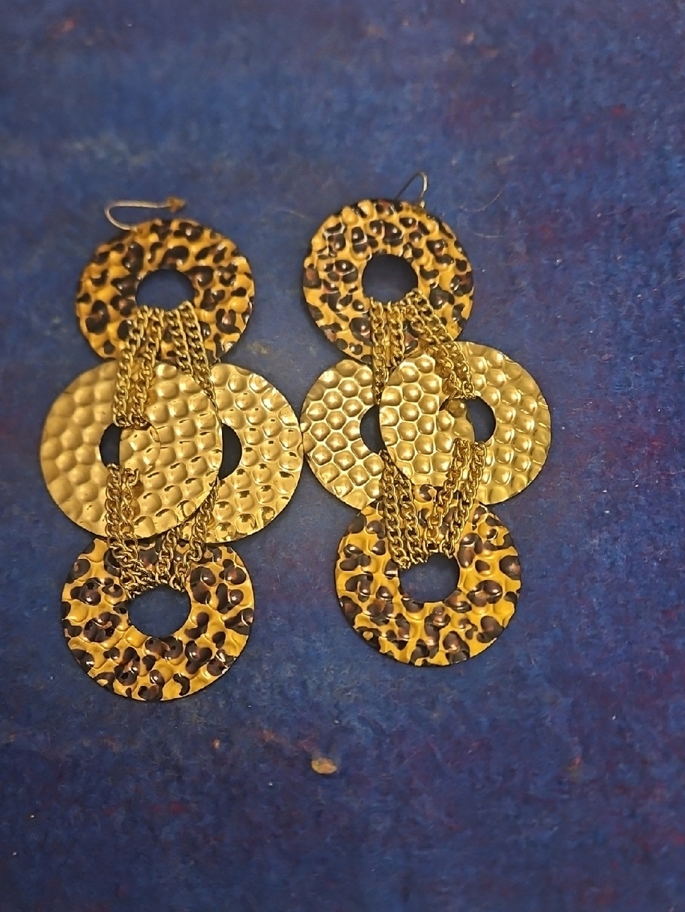 Gold-Tone Leopard & Hammered Disc Dangle Earrings